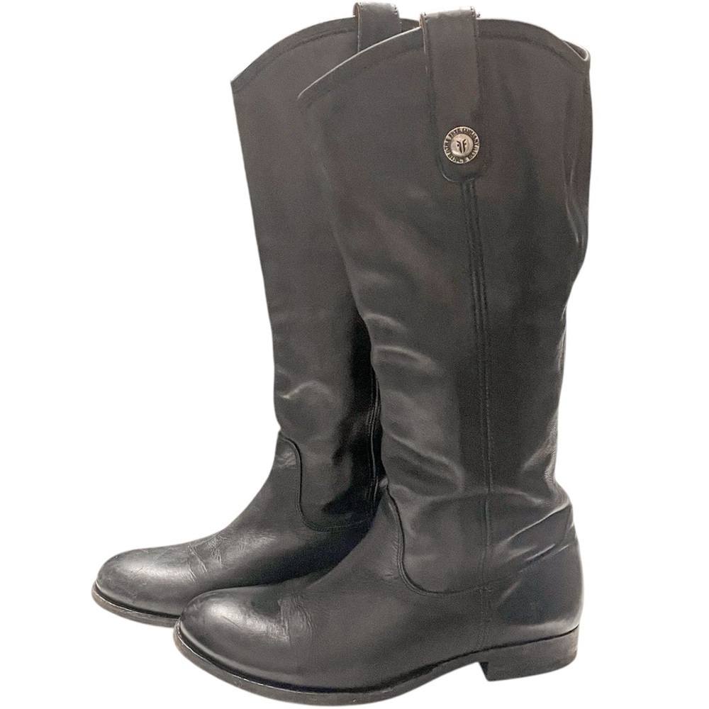Frye Melissa Button Leather Pull On Boots in Black